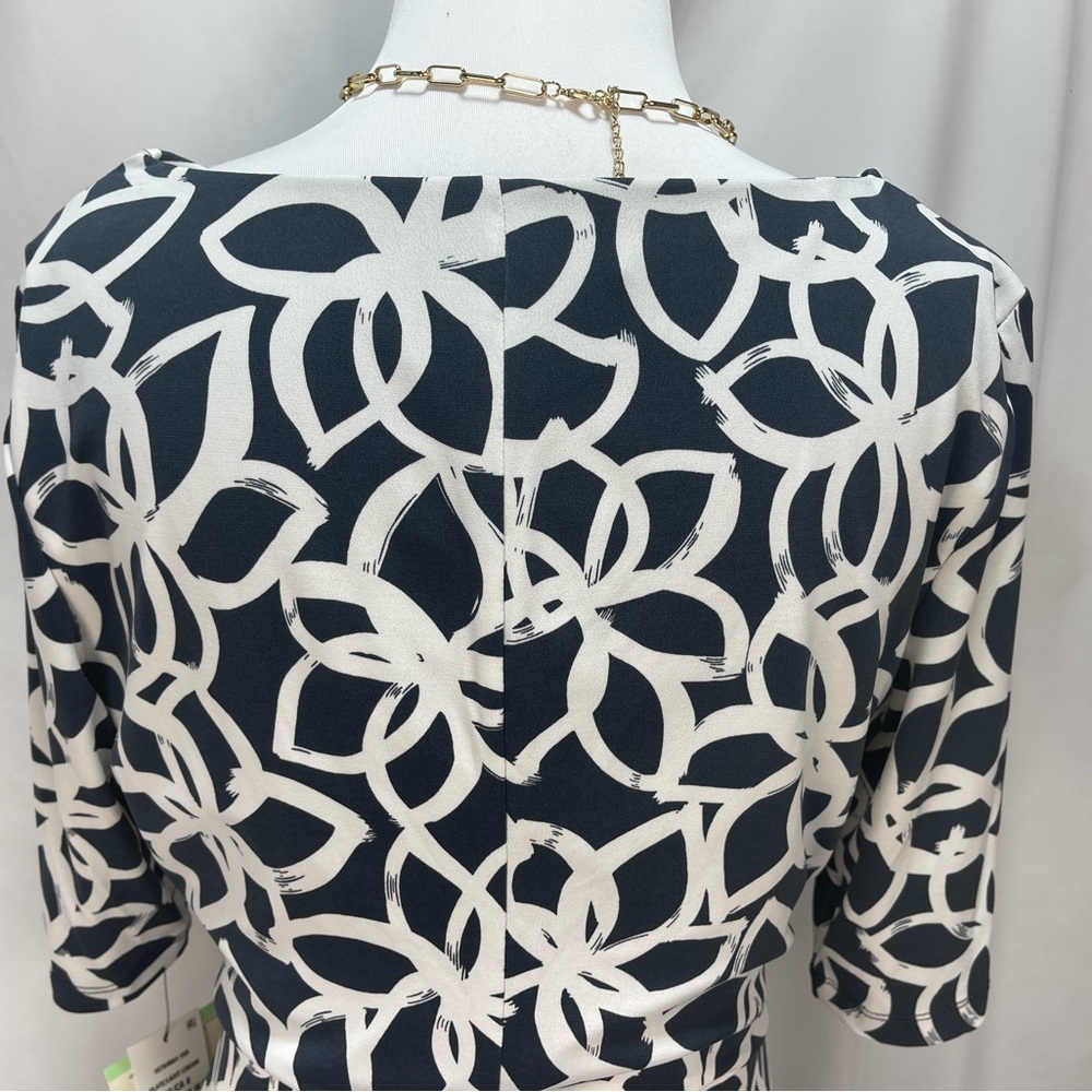 Anne Klein Elegant Slate and light cream floral Patterned Dress women’s size 8 - Picture 8 of 17